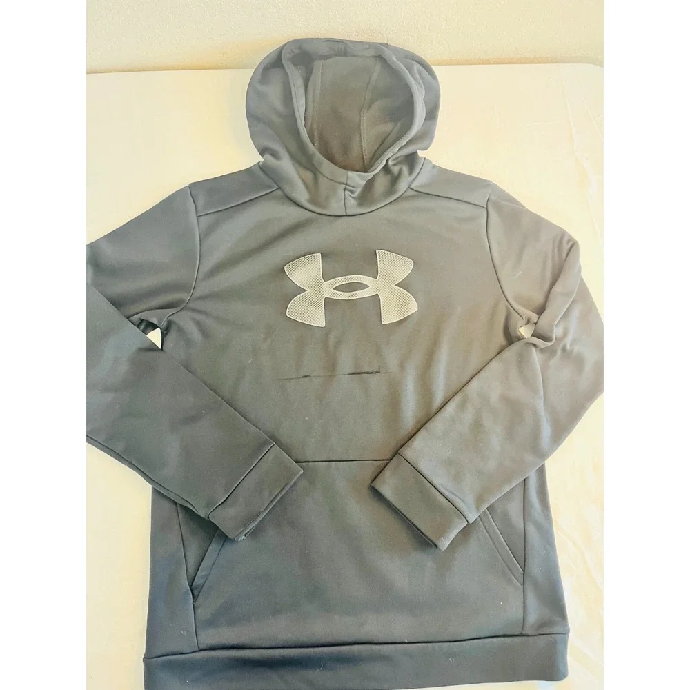 Under Armour Boys Youth YXL Fleece Big‎ Logo Hoodie Sweatshirt Black